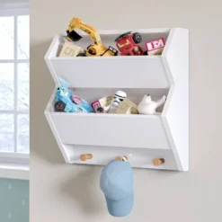 Kids' Catch-All Wall Shelf With Hooks - RiverRidge Home