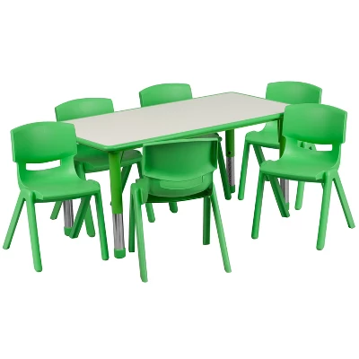 Flash Furniture 23.625"W X 47.25"L Rectangular Plastic Height Adjustable Activity Table Set With 6 Chairs 15 Flash Furniture 23.625"W X 47.25"L Rectangular Plastic Height Adjustable Activity Table Set With 6 Chairs - Image 13