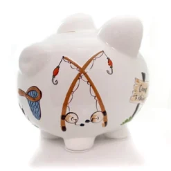 Bank Gone Fishing Pig Bank - One Bank 7.75 Inches - Net Rod Reel Save - 36870 - Ceramic - Multicolored -Kiddo Land Store GUEST 10fff747 df68 4c22 aa0a 9a9b82458ab6