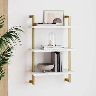 Theo Floating Shelf Gold/White - Nathan James 3 Theo Floating Shelf Gold/White - Nathan James