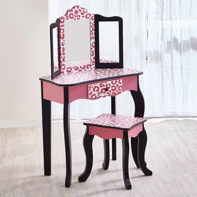 Fashion Leopard Prints Gisele Play Wooden Vanity Set Pink / Black - Teamson Kids 3 Fashion Leopard Prints Gisele Play Wooden Vanity Set Pink / Black - Teamson Kids