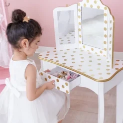 Fashion Polka Dot Gisele Play Vanity Set With Led Mirror White/Gold - Teamson Kids 32 Fashion Polka Dot Gisele Play Vanity Set With Led Mirror White/Gold - Teamson Kids -Kiddo Land Store GUEST 1d8d35a1 1982 42c4 a223 b6ce266208ff