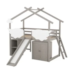 Twin Size House Shape Loft Bed With Wardrobe, Slide And Pullout Desk - ModernLuxe -Kiddo Land Store GUEST 1db1c7b6 69b1 47ae a41b 8ffa43fc8cc7
