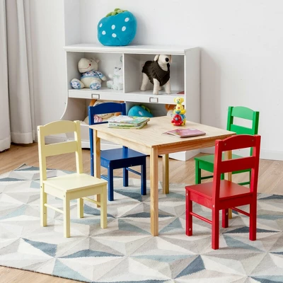 Costway Kids 5 Piece Table Chair Set Pine Wood Multicolor Children Play Room Furniture 5 Costway Kids 5 Piece Table Chair Set Pine Wood Multicolor Children Play Room Furniture - Image 3