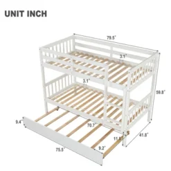 Twin Over Twin Wood Bunk Bed With Trundle, Safety Rail And Ladder-ModernLuxe -Kiddo Land Store GUEST 294d3ef3 d997 4fb0 af8d 260dd23ebb84