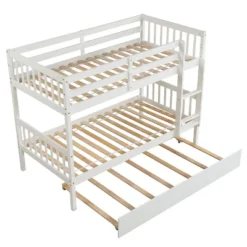 Twin Over Twin Wood Bunk Bed With Trundle, Safety Rail And Ladder-ModernLuxe -Kiddo Land Store GUEST 2e553038 67a6 472d 89e5 e510249e0124