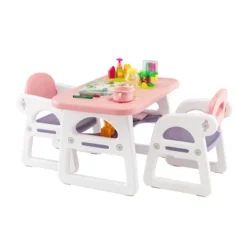 Costway 3-Piece Kids Table And Chair Set Toddler Activity Study Desk With Building Blocks -Kiddo Land Store GUEST 2fd30e52 f225 41d0 96a7 31ee2e7b9289