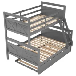 Twin Over Full Bunk Bed With Twin Size Trundle Bed, Ladder And Guardrail-ModernLuxe -Kiddo Land Store GUEST 33b2b080 86b2 4e88 9597 27b215c79575