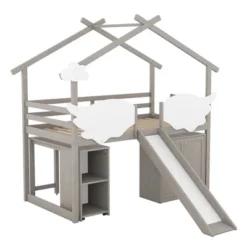 Twin Size House Shape Loft Bed With Wardrobe, Slide And Pullout Desk - ModernLuxe -Kiddo Land Store GUEST 342072d1 d93e 4f28 b4bc bd47e007842f