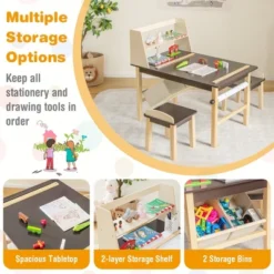 Costway Kids Art Table & Chairs Set Wooden Drawing Desk With Paper Roll Storage Shelf Bins -Kiddo Land Store GUEST 36e28d7a 74e6 4a62 82ac fa2cc1677b65
