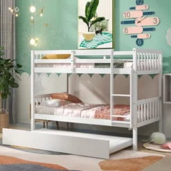Twin Over Twin Wood Bunk Bed With Trundle, Safety Rail And Ladder-ModernLuxe -Kiddo Land Store GUEST 3aa567b6 439d 4640 88b2 a0282a6ec70d