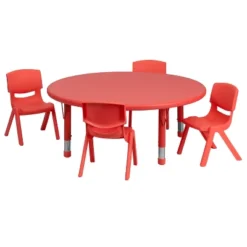 Flash Furniture 45" Round Plastic Height Adjustable Activity Table Set With 4 Chairs -Kiddo Land Store GUEST 460b6e5d b99d 437c 806d 0836284f2fa0