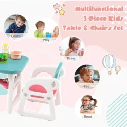 Costway 3-Piece Kids Table And Chair Set Toddler Activity Study Desk With Building Blocks -Kiddo Land Store GUEST 50bbb76c 9d92 4193 8571 c1340a65aaab
