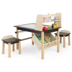 Costway Kids Art Table & Chairs Set Wooden Drawing Desk With Paper Roll Storage Shelf Bins -Kiddo Land Store GUEST 51079fed 6758 4d63 90d6 57d5b881bbb7