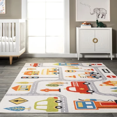 NuLOOM Carmina City Streets Machine Washable Kids Area Rug 3' X 5' In White Multi 9 NuLOOM Carmina City Streets Machine Washable Kids Area Rug 3' X 5' In White Multi - Image 7