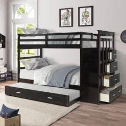 Twin Over Twin Wood Bunk Bed With 4 Drawers, Trundle And Staircase-ModernLuxe -Kiddo Land Store GUEST 539675e1 e0cd 4fc3 abc1 1d67975108fc
