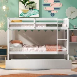 Twin Over Twin Wood Bunk Bed With Trundle, Safety Rail And Ladder-ModernLuxe -Kiddo Land Store GUEST 5666f2fd ccc3 4dff 94d1 0a747ff17745