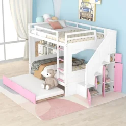 Full Over Full Bunk Bed With Trundle, Stairs, Ladders And Storage Cabinet-ModernLuxe -Kiddo Land Store GUEST 57c9e4d4 d968 4114 a59c f203690502ec