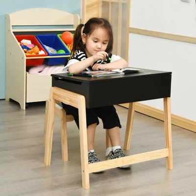 Costway Kids Table & Chair Set Wooden Activity Art Study Desk W/Storage Space 4 Costway Kids Table & Chair Set Wooden Activity Art Study Desk W/Storage Space - Image 2