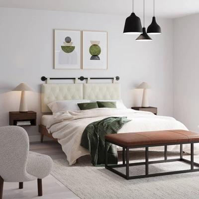 Full/Queen Remi Diamond Button Tufted Headboard Cloud White - Nathan James 4 Full/Queen Remi Diamond Button Tufted Headboard Cloud White - Nathan James - Image 3