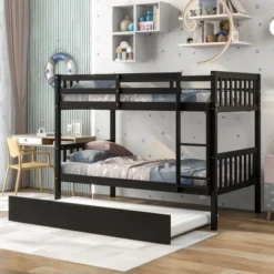 Twin Over Twin Wood Bunk Bed With Trundle, Safety Rail And Ladder-ModernLuxe -Kiddo Land Store GUEST 605c8df9 bf99 4241 a632 0516ae8f6f0f