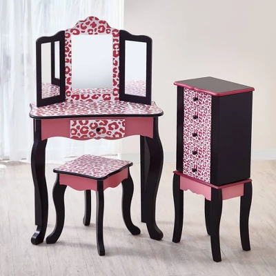 Fashion Leopard Prints Gisele Play Wooden Vanity Set Pink / Black - Teamson Kids 11 Fashion Leopard Prints Gisele Play Wooden Vanity Set Pink / Black - Teamson Kids - Image 9