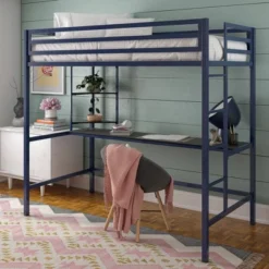 Twin Maxwell Metal Loft Bed With Desk & Shelves Blue/Black - Novogratz -Kiddo Land Store GUEST 63e85108 62b9 4a7d 8a8e 9e3bf953eb2a
