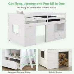 Costway Twin Size Low Loft Bed With Storage Drawer Activity Center Solid Wood Bed Frame -Kiddo Land Store GUEST 641cc655 85eb 413b 852e 527584b15ab3