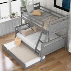 Twin Over Full Bunk Bed With Twin Size Trundle Bed, Ladder And Guardrail-ModernLuxe -Kiddo Land Store GUEST 667ac71c 75b9 4b52 8867 6e59fef11d53