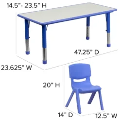 Flash Furniture 23.625"W X 47.25"L Rectangular Plastic Height Adjustable Activity Table Set With 6 Chairs 21 Flash Furniture 23.625"W X 47.25"L Rectangular Plastic Height Adjustable Activity Table Set With 6 Chairs -Kiddo Land Store GUEST 68c5d6f3 0e36 4119 b9ad e2a9ebcad48c