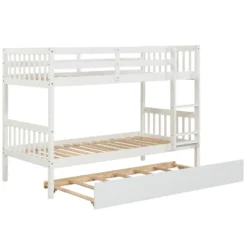 Twin Over Twin Wood Bunk Bed With Trundle, Safety Rail And Ladder-ModernLuxe -Kiddo Land Store GUEST 69b66f23 2c3c 4c06 b01b 6daa9181e388