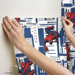 Spider-Man Cityscape Peel And Stick Wallpaper Red/Blue/Gray - RoomMates -Kiddo Land Store GUEST 6ef840d6 11ed 4d73 a84e 94eaeaffea91