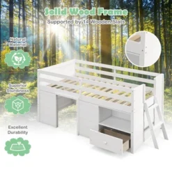 Costway Twin Size Low Loft Bed With Storage Drawer Activity Center Solid Wood Bed Frame -Kiddo Land Store GUEST 70b3513c fc76 43d3 9bdd 119b309d0fdc