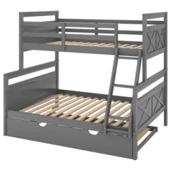 Twin Over Full Bunk Bed With Twin Size Trundle Bed, Ladder And Guardrail-ModernLuxe -Kiddo Land Store GUEST 71996ad0 276a 42c8 a995 9db7aa95d346