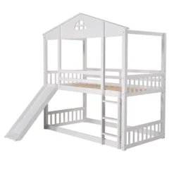 Twin Over Twin House Shaped Bunk Bed With Convertible Slide And Ladder-ModernLuxe -Kiddo Land Store GUEST 74896750 9c23 4df3 b5ed c64c1429ef3a