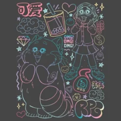 Junior's Turning Red Neon Doodles Mei Lee Racerback Tank Top