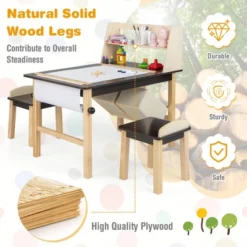 Costway Kids Art Table & Chairs Set Wooden Drawing Desk With Paper Roll Storage Shelf Bins -Kiddo Land Store GUEST 7c951044 ed56 4cd8 8798 beab90c68923