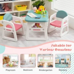 Costway 3-Piece Kids Table And Chair Set Toddler Activity Study Desk With Building Blocks -Kiddo Land Store GUEST 8a106d56 6a38 4d81 9efe 8928ecf71da5