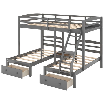 Full Over Twin & Twin Bunk Bed, Gray - ModernLuxe 8 Full Over Twin & Twin Bunk Bed, Gray - ModernLuxe - Image 6