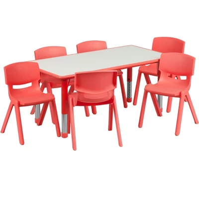 Flash Furniture 23.625"W X 47.25"L Rectangular Plastic Height Adjustable Activity Table Set With 6 Chairs 16 Flash Furniture 23.625"W X 47.25"L Rectangular Plastic Height Adjustable Activity Table Set With 6 Chairs - Image 14