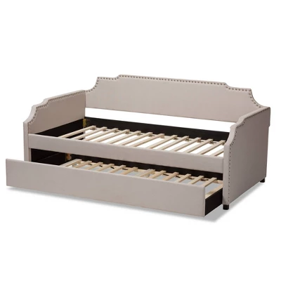 Twin Ally Fabric Upholstered Sofa Daybed With Roll Out Trundle Guest Bed Beige - Baxton Studio 6 Twin Ally Fabric Upholstered Sofa Daybed With Roll Out Trundle Guest Bed Beige - Baxton Studio - Image 4