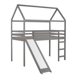 House Shape Twin Size Loft Bed With Slide, Gray - ModernLuxe -Kiddo Land Store GUEST 9e4e39d5 9766 4bd9 b432 e95b3ceb7a43