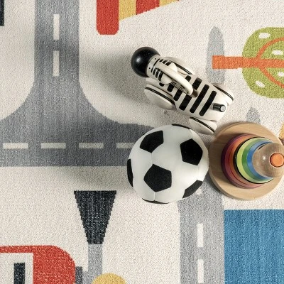 NuLOOM Carmina City Streets Machine Washable Kids Area Rug 3' X 5' In White Multi 7 NuLOOM Carmina City Streets Machine Washable Kids Area Rug 3' X 5' In White Multi - Image 5