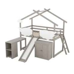 Twin Size House Shape Loft Bed With Wardrobe, Slide And Pullout Desk - ModernLuxe -Kiddo Land Store GUEST a53aef0a 71b0 4076 9d86 a1935228d28f