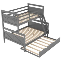 Twin Over Full Bunk Bed With Twin Size Trundle Bed, Ladder And Guardrail-ModernLuxe -Kiddo Land Store GUEST b26e24bc 70a7 4f6a 95af be34093de297