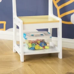 Qaba 3-in-1 Activity Table And Chair Set, Modern Kids Writing Desk Set, Bricks And Roads Style Table And Chair Set, 3pc Total, White -Kiddo Land Store GUEST b9406ed9 95d1 469d b31a 5ceafd936f9c