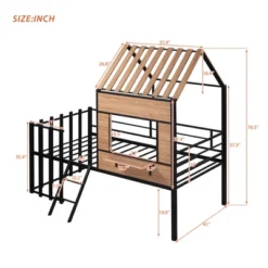Metal Twin Size Loft Bed With Roof, Windows, Railing And Ladder - ModernLuxe -Kiddo Land Store GUEST ba5fd524 d907 4cc3 b346 f01c06e3f6e1