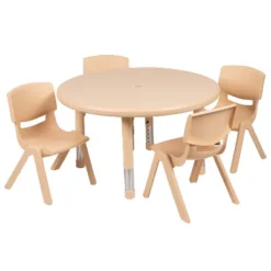 Flash Furniture 33" Round Plastic Height Adjustable Activity Table Set With 4 Chairs -Kiddo Land Store GUEST ba9569ea e319 4a83 9b4c 2176ac0d5613