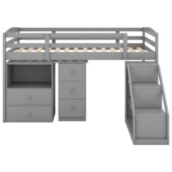 Twin Size Loft Bed With Multifunctional Movable Built-in Desk And Staircase-ModernLuxe -Kiddo Land Store GUEST bb40fafc c23b 4a04 a07a 78528a707301