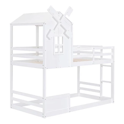 Twin Over Twin Bunk Bed With Roof, Window, Guardrails And Ladder - ModernLuxe 7 Twin Over Twin Bunk Bed With Roof, Window, Guardrails And Ladder - ModernLuxe - Image 5